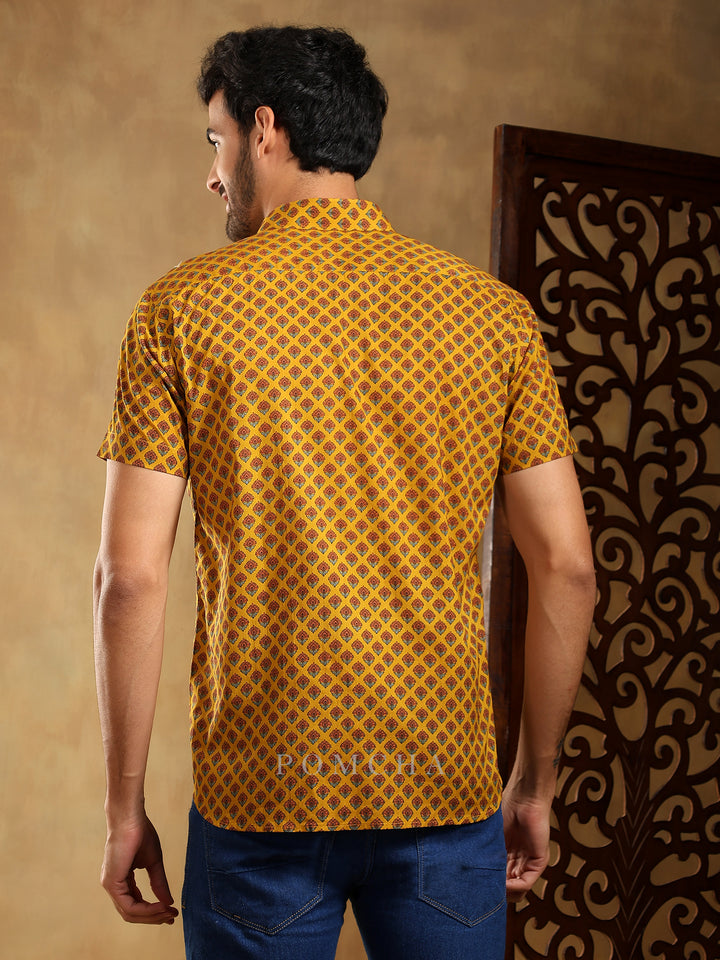 DARPAN MUSTARD COTTON HAND BLOCK SHIRT