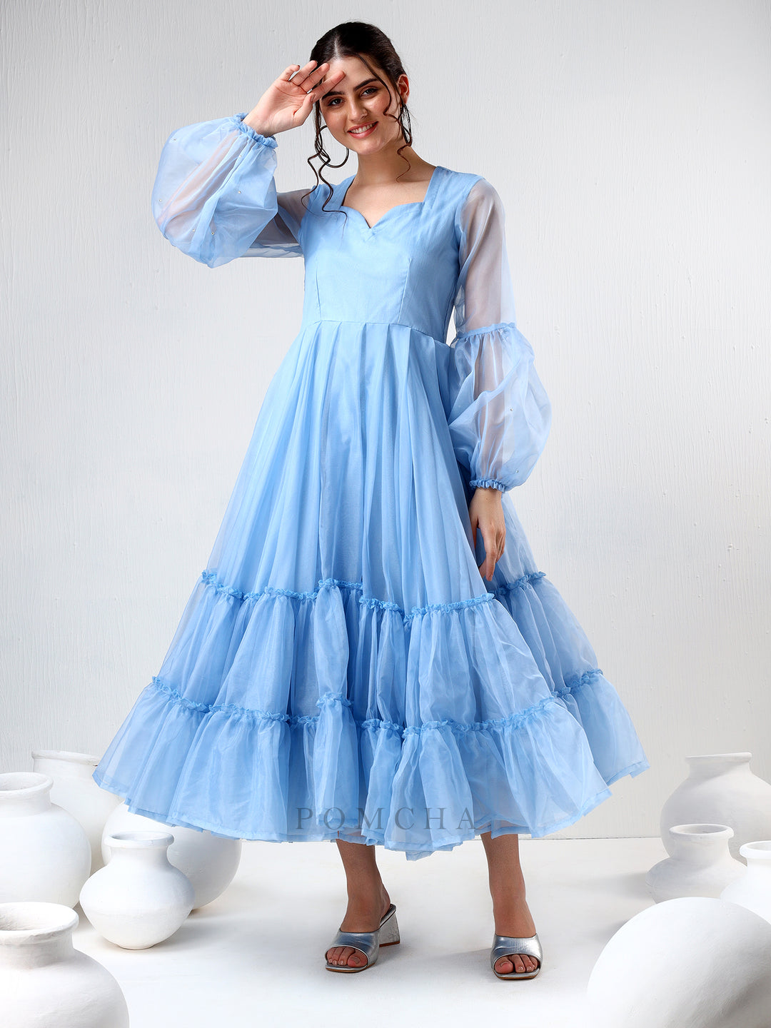 SADABHAR POWDER BLUE ORGANZA DRESS