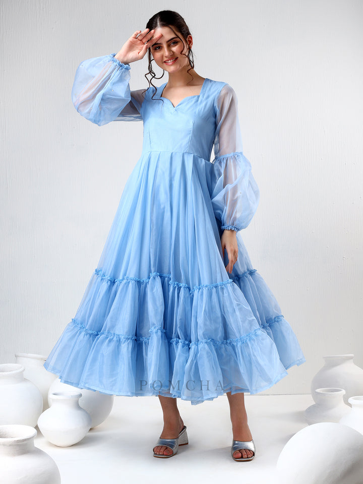 SADABHAR POWDER BLUE ORGANZA DRESS