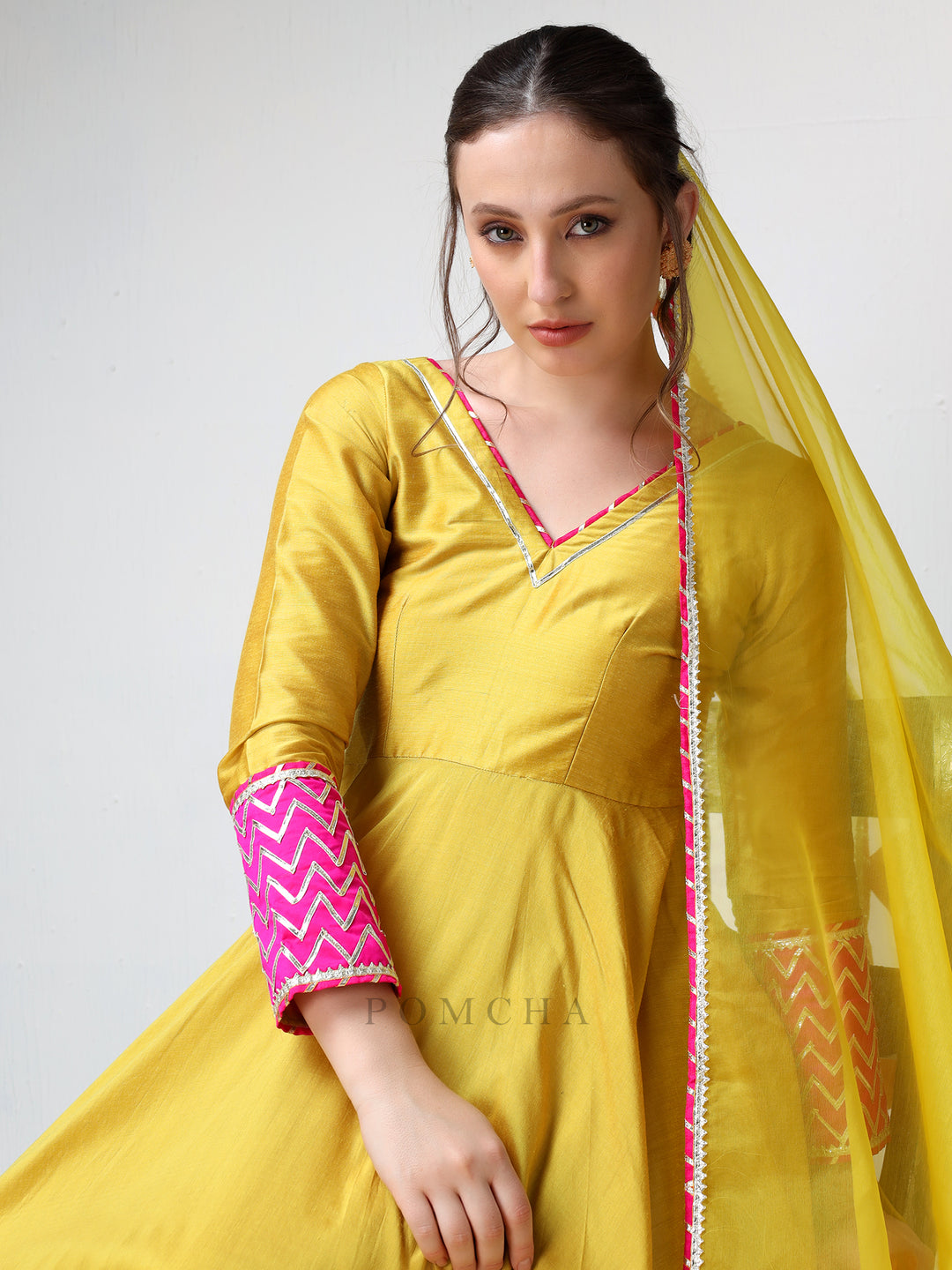 SADABHAR YELLOW COTTON SILK GOTTA WORK ANARKALI SET