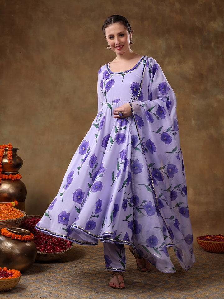 MERAKI FIDA PURPLE MUSLIN ANARKALI WITH ORGANZA DUPATTA