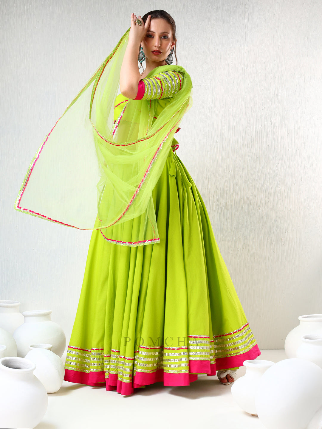 SADABHAR GULAAL GREEN GOTTA LACE WORK LEHENGA SET