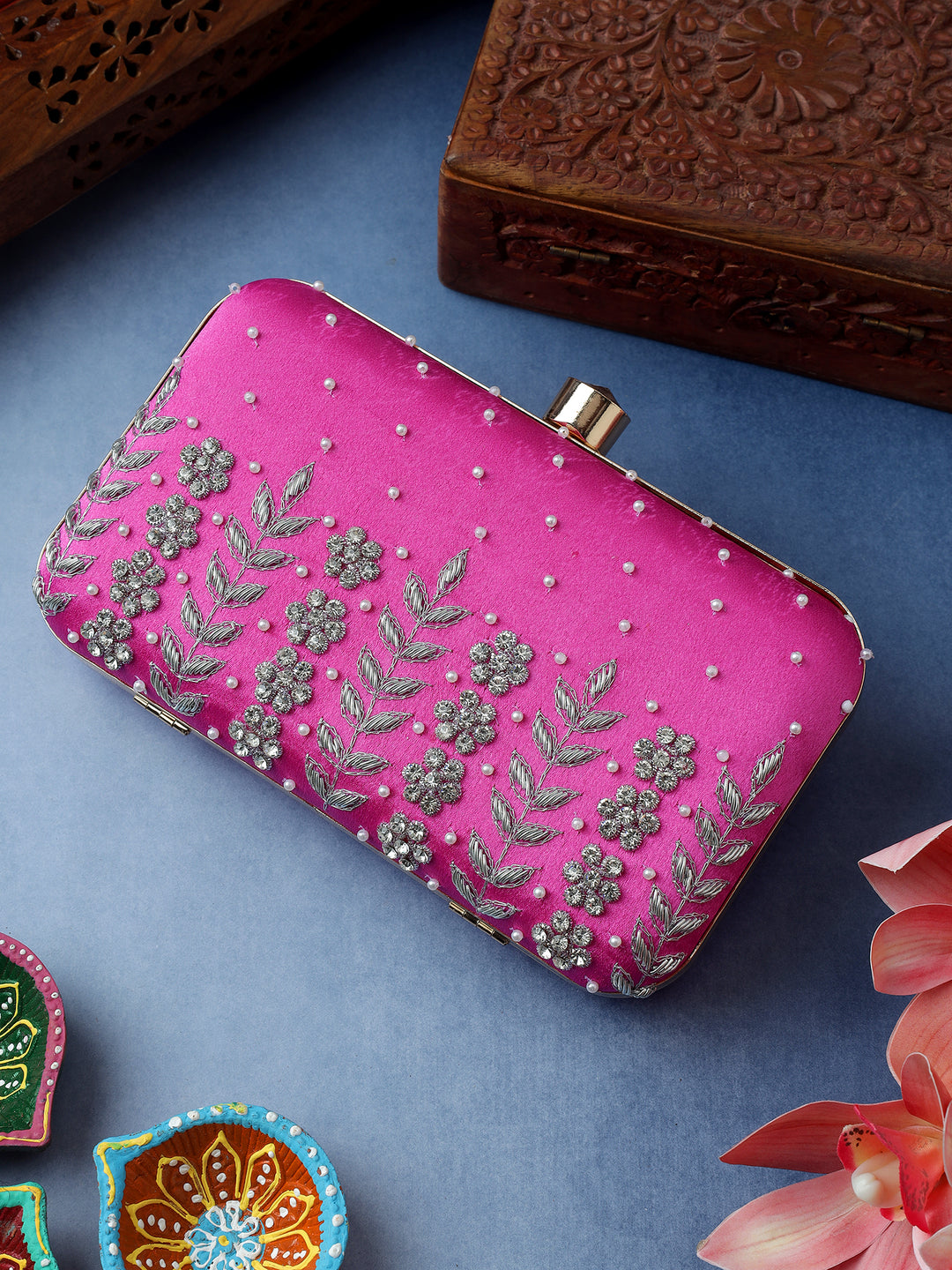 NOORI HOT PINK JUTTI CLUTCH COMBO