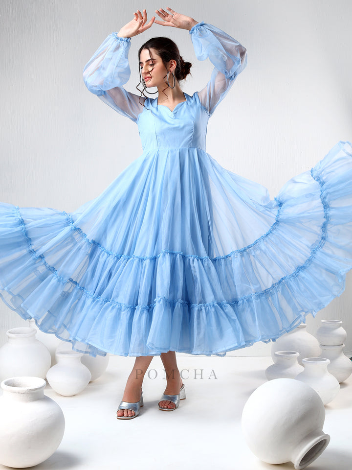 SADABHAR POWDER BLUE ORGANZA DRESS