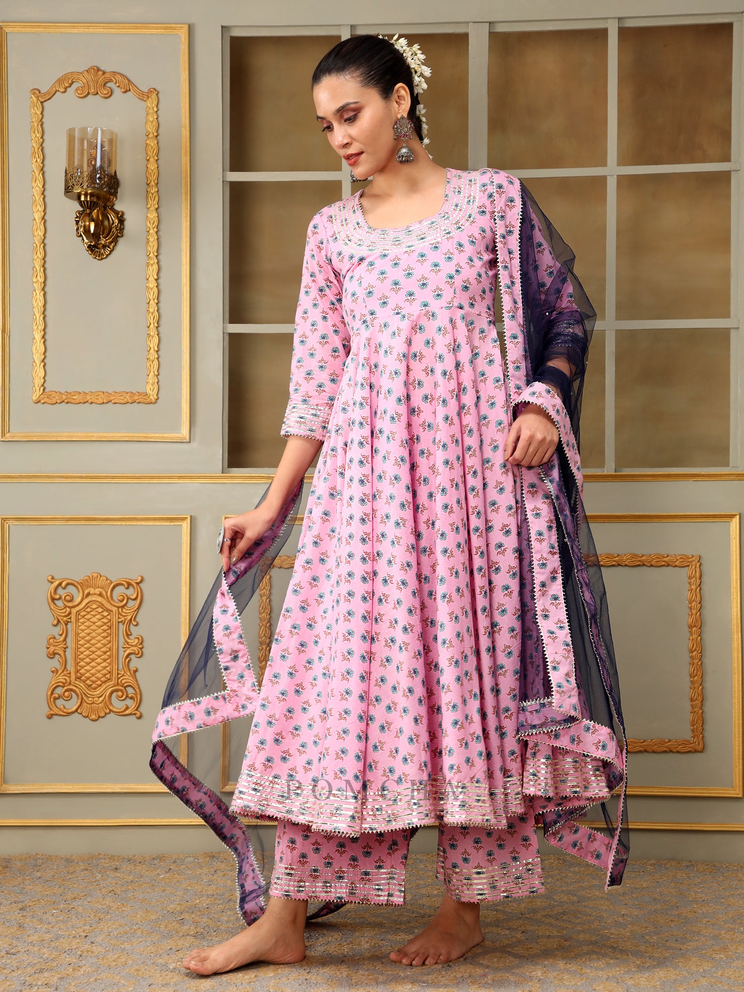 Blue and hot sale pink anarkali