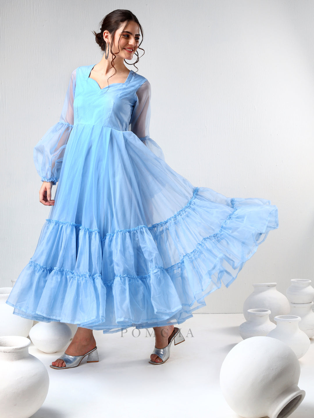 SADABHAR POWDER BLUE ORGANZA DRESS