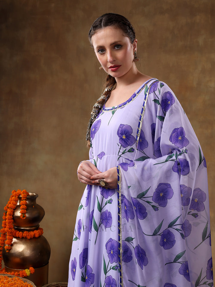 MERAKI FIDA PURPLE MUSLIN ANARKALI WITH ORGANZA DUPATTA