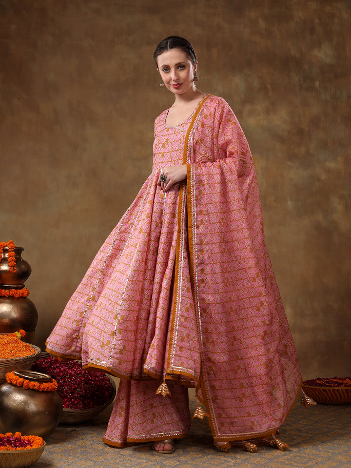 MERAKI NAILA GOTTA LACE WORK MUSLIN ANGRAKHA SET WITH PLAZO AND ORGANZA DUPATTA