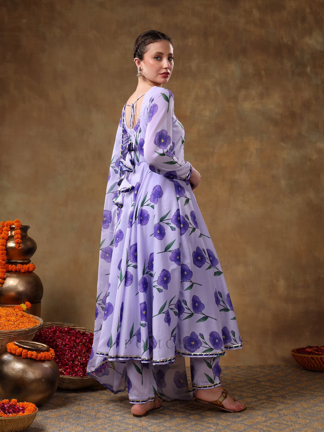 MERAKI FIDA PURPLE MUSLIN ANARKALI WITH ORGANZA DUPATTA