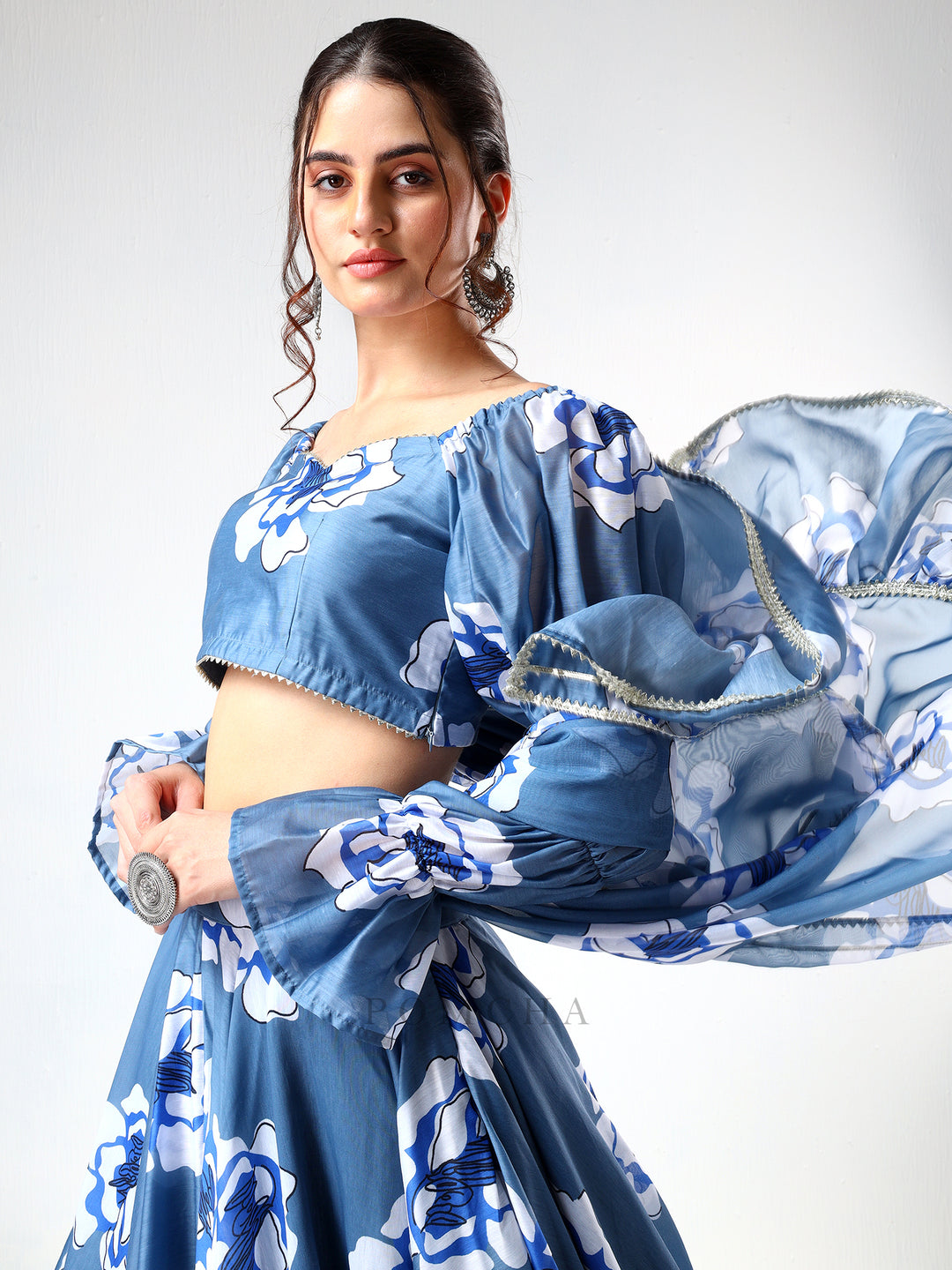 SADABHAR POWDER BLUE CARNATION ORGANZA LEHENGA SET