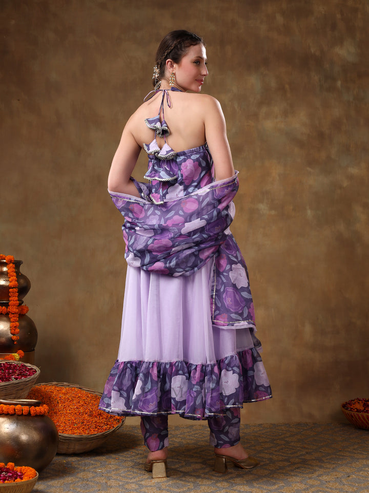 MERAKI VEENA LAVENDER MUSLIN ANARKALI WITH ORGANZA DUPATTA