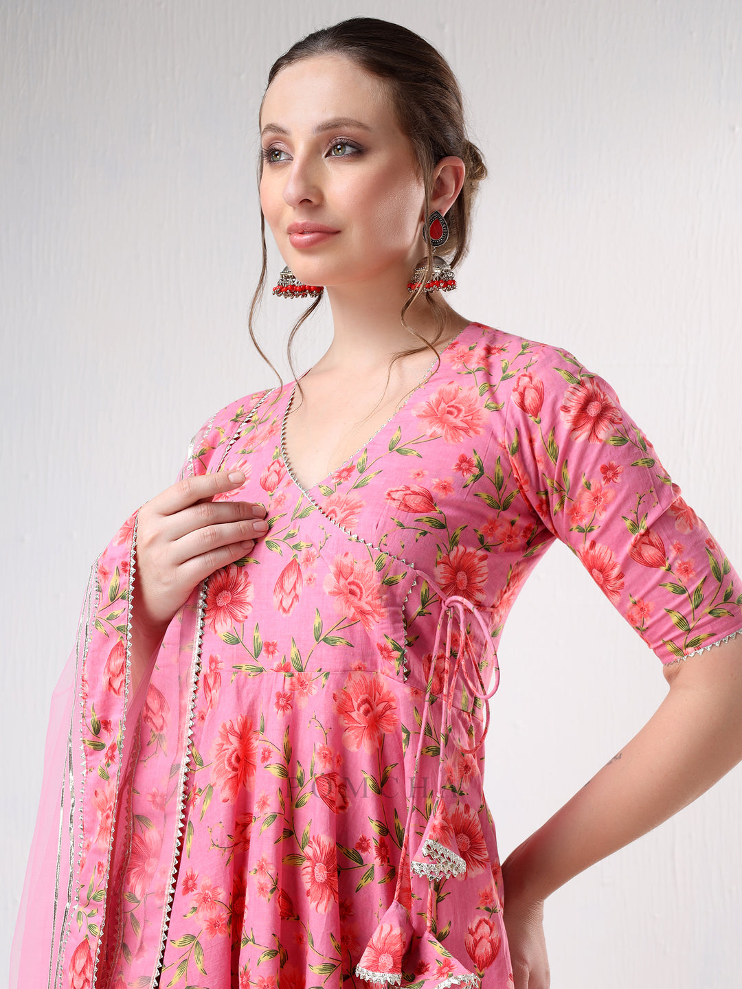 SADABHAR PINK FLORAL PRINT COTTON ANGRAKHA SET