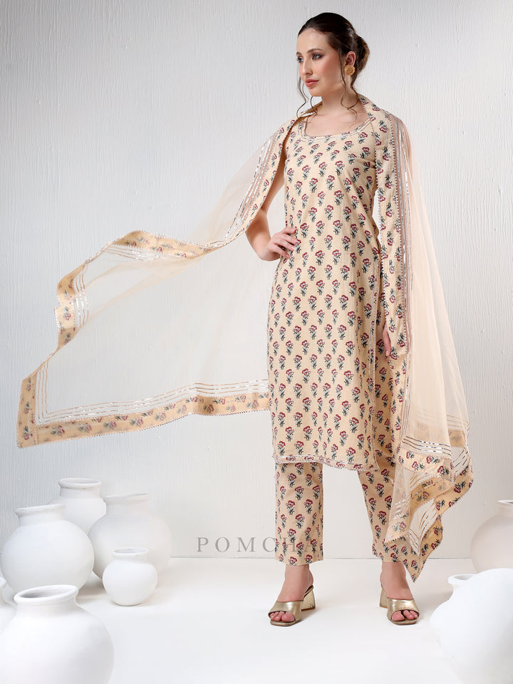 SADABHAR SAND COLOR COTTON SUIT SET