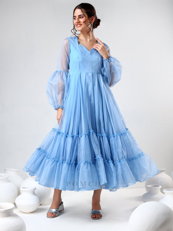 SADABHAR POWDER BLUE ORGANZA DRESS