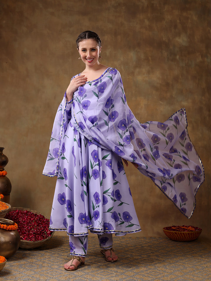 MERAKI FIDA PURPLE MUSLIN ANARKALI WITH ORGANZA DUPATTA