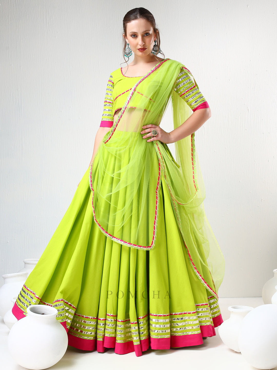 SADABHAR GULAAL GREEN GOTTA LACE WORK LEHENGA SET