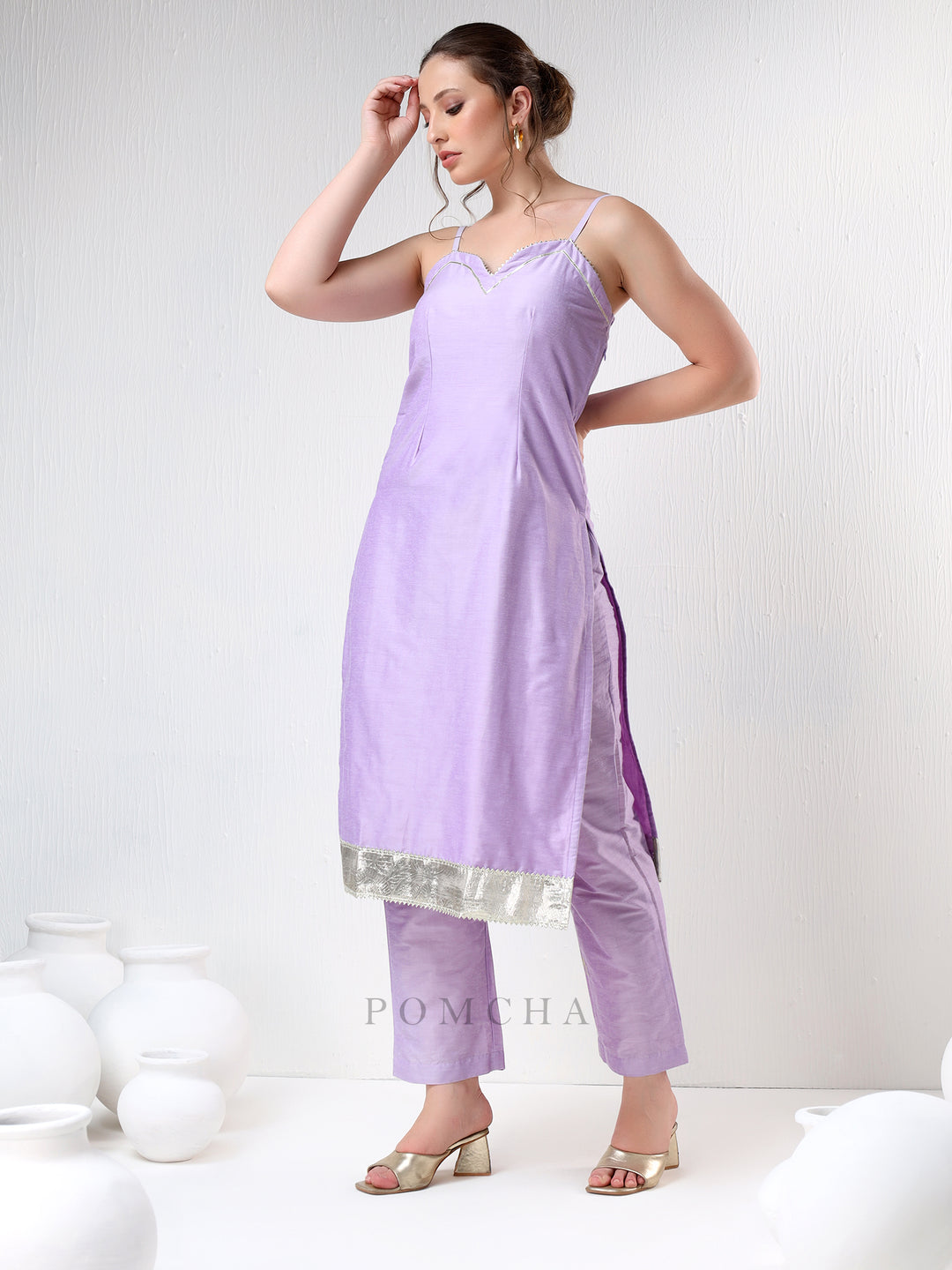 SADABHAR LILAC COTTON SILK SUIT SET