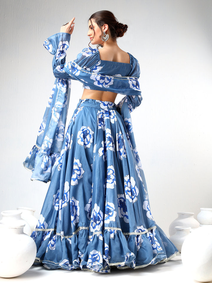 SADABHAR POWDER BLUE CARNATION ORGANZA LEHENGA SET