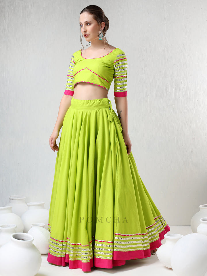 SADABHAR GULAAL GREEN GOTTA LACE WORK LEHENGA SET