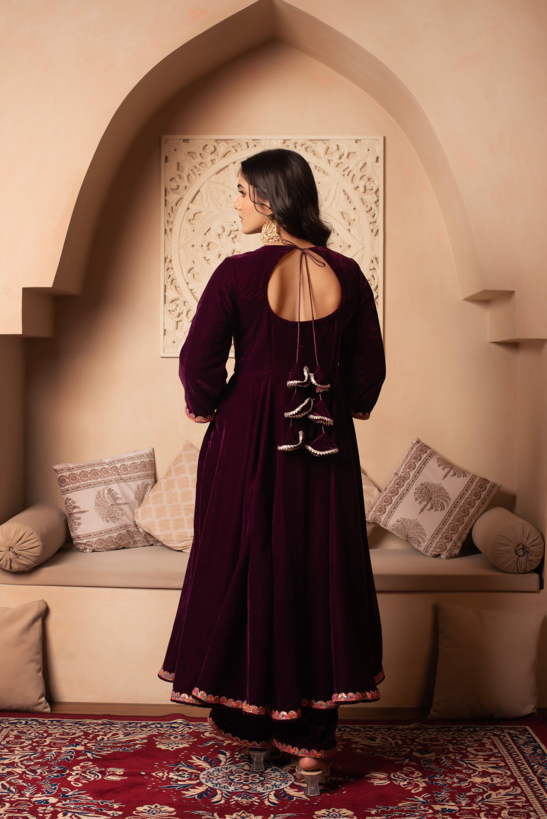 GHAZAL BURGUNDY VELVET ANARKALI SET WITH COSMOS SILK DUPATTA