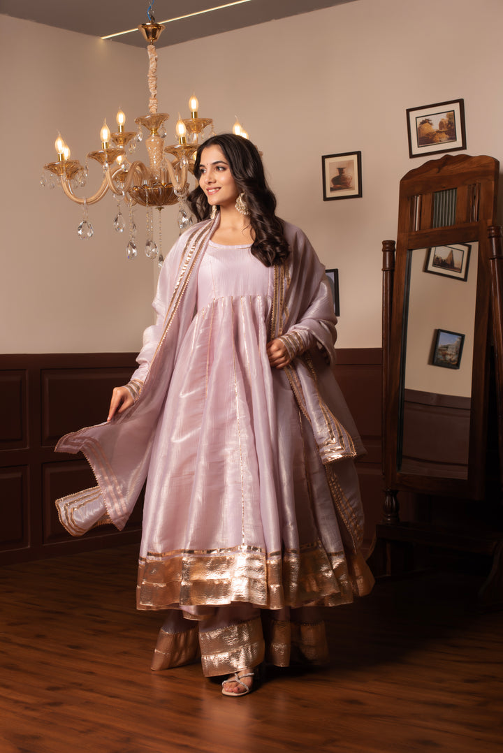 GHAZAL COSMOS SILK LILAC GOTA PATTI KALIDAR ANARKALI  SET