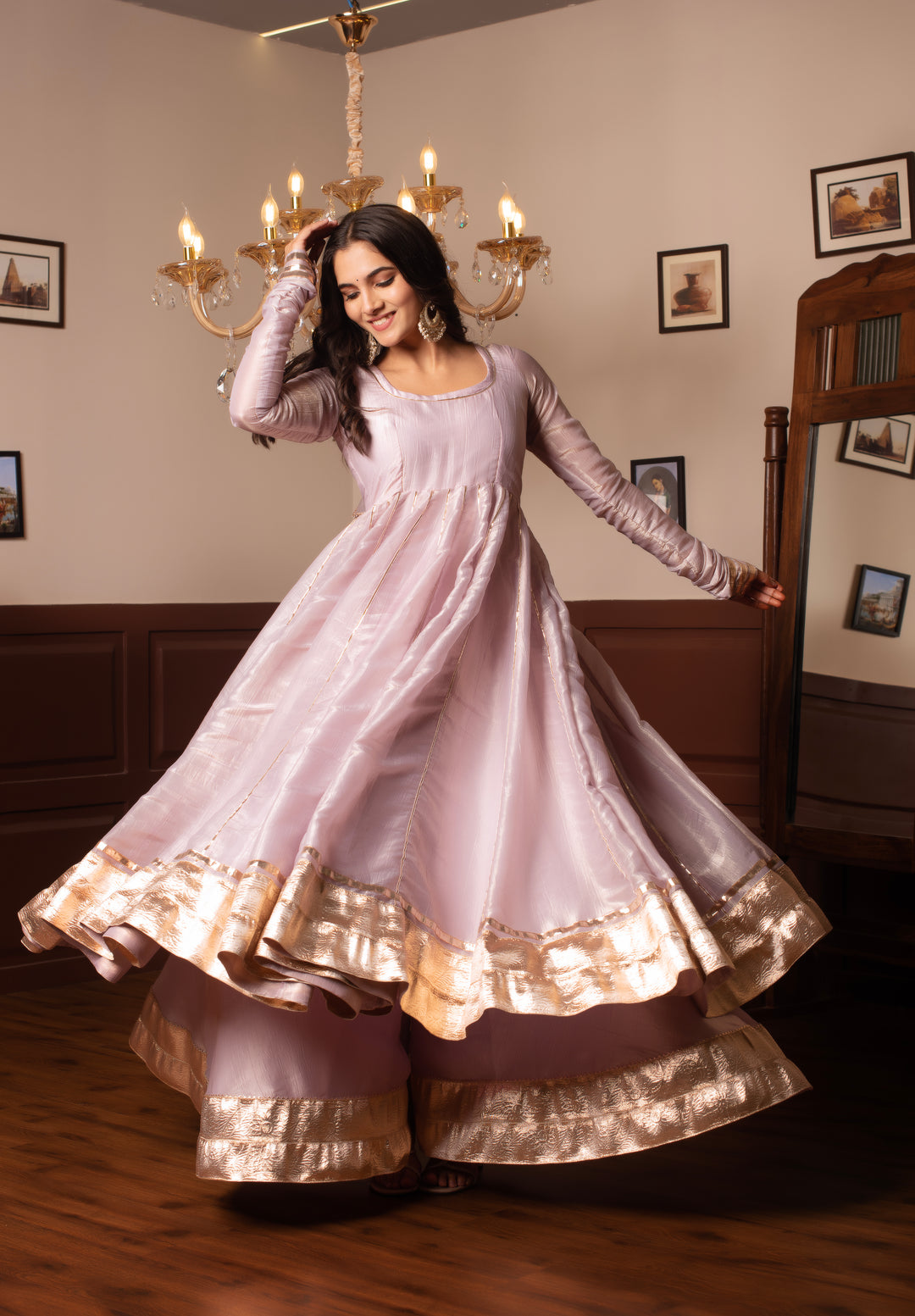 GHAZAL COSMOS SILK LILAC GOTA PATTI KALIDAR ANARKALI  SET