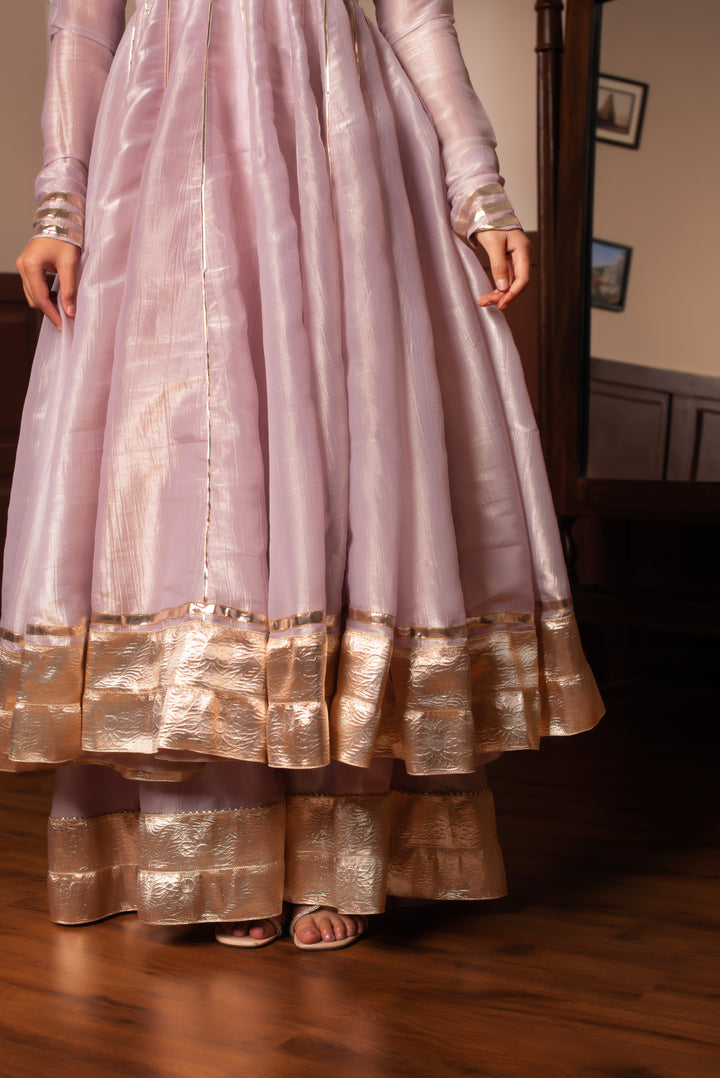 GHAZAL COSMOS SILK LILAC GOTA PATTI KALIDAR ANARKALI  SET