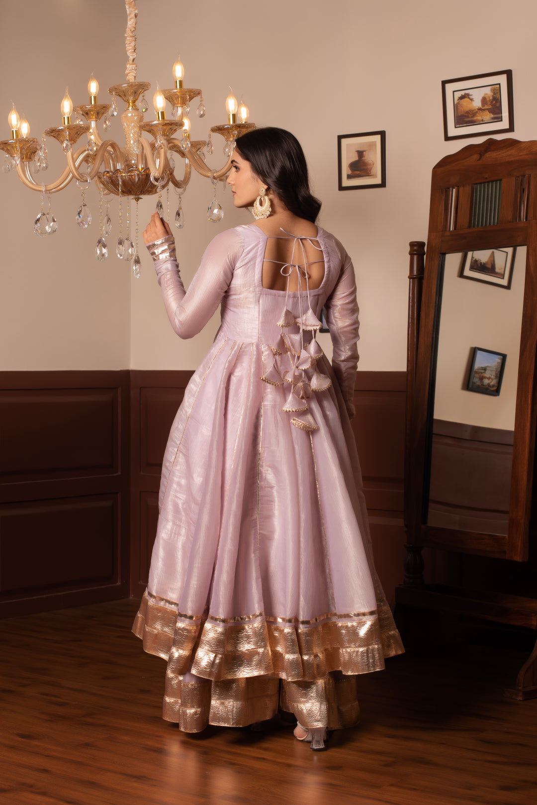 GHAZAL COSMOS SILK LILAC GOTA PATTI KALIDAR ANARKALI  SET