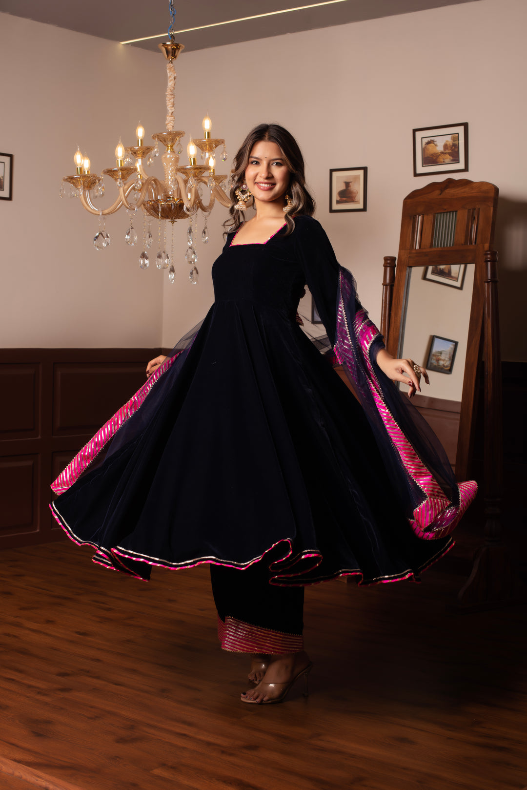 GHAZAL ROYAL BLUE VELVET GOTA PATTI ANARKALI WITH SOFT NET DUPATTA