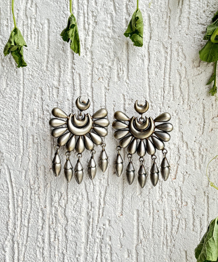 SILVER PHOOL OXIDISED EARRING SET