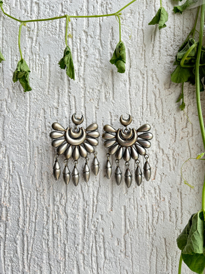 SILVER PHOOL OXIDISED EARRING SET