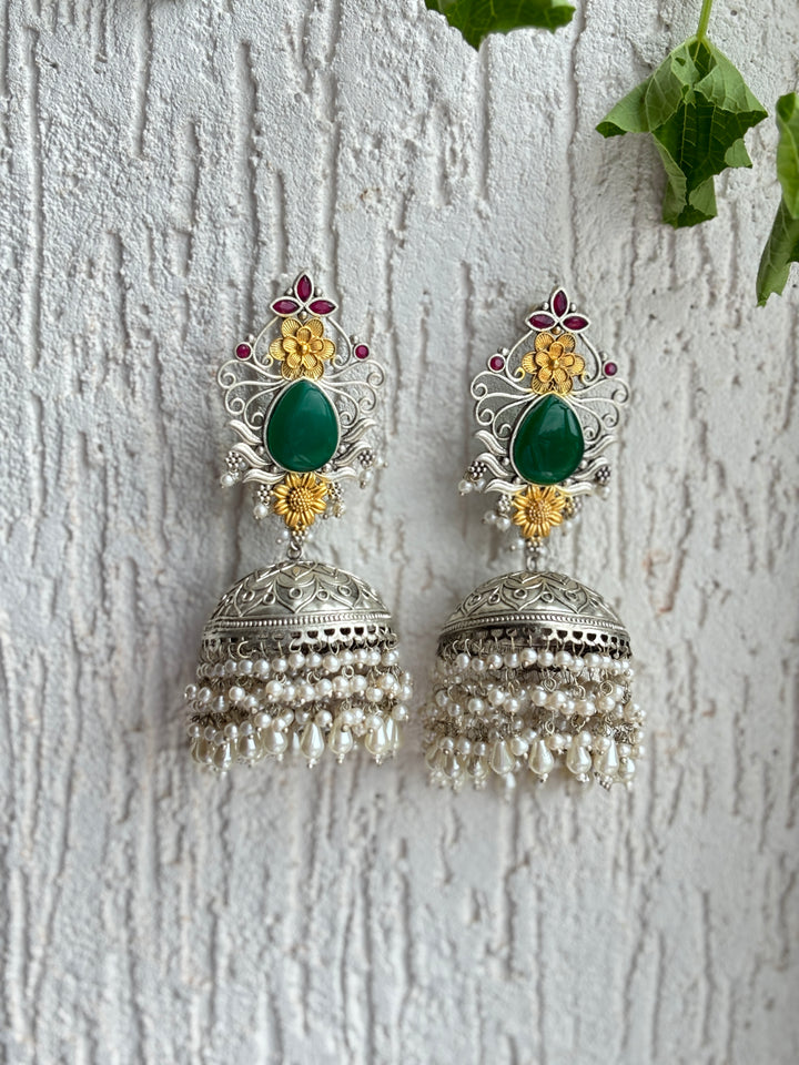 KALAKRITI SILVER OXIDISED JHUMKA SET