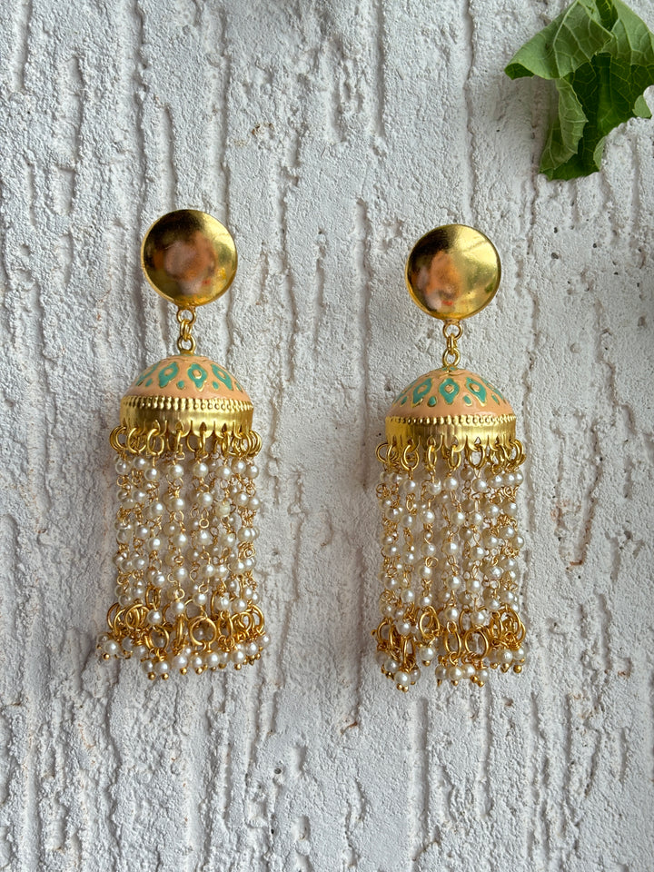 HAND PAINTED MANJU PEARL JHUMKA SET