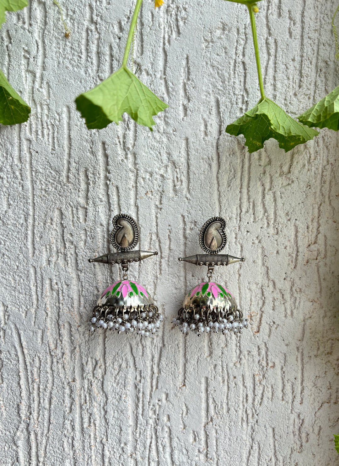 RAATRAANI HAND PAINTED SILVER OXIDISED EARRING SET