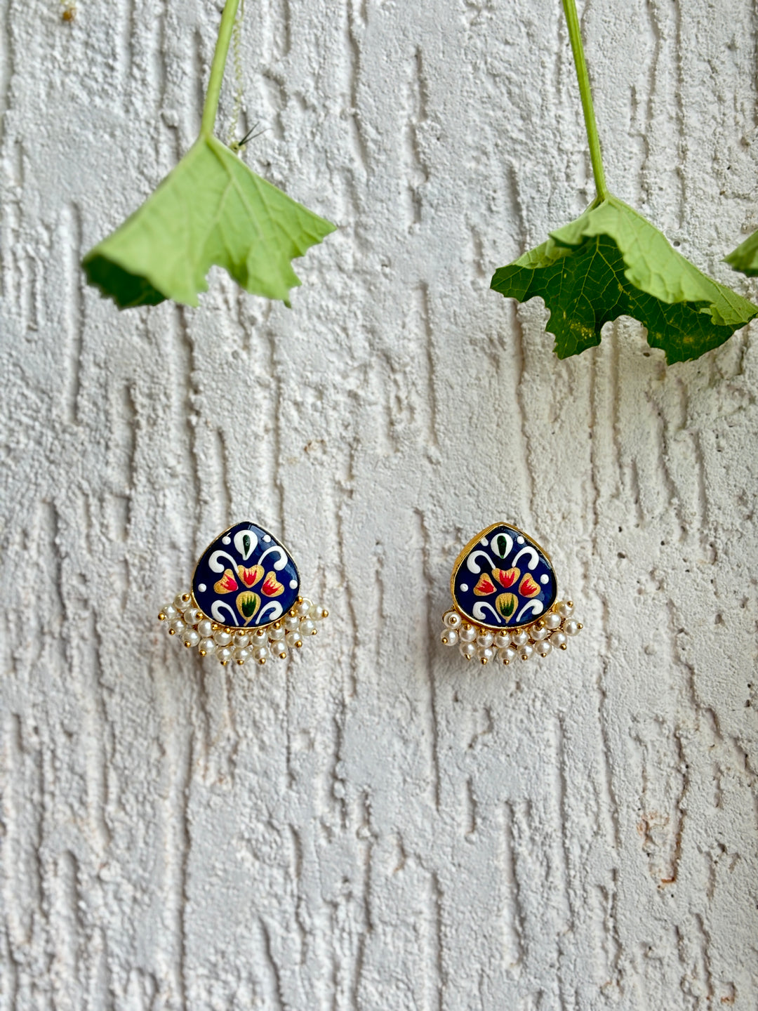 JAIPURI HAND PAINTED STONE PEARL  EARRING SET