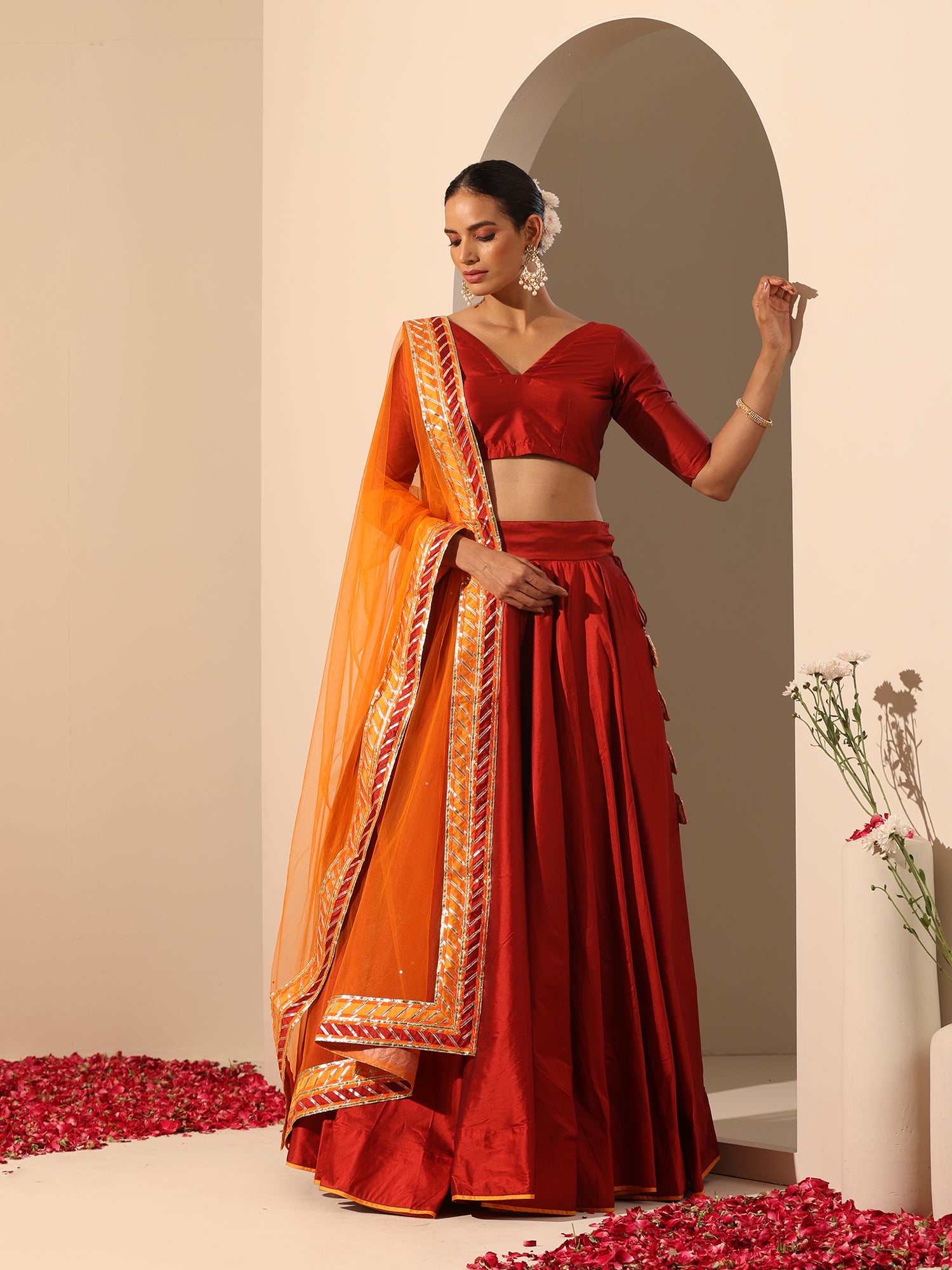 Wedding Wear Maroon Organza Floral Print Lehenga Choli – tapee.in