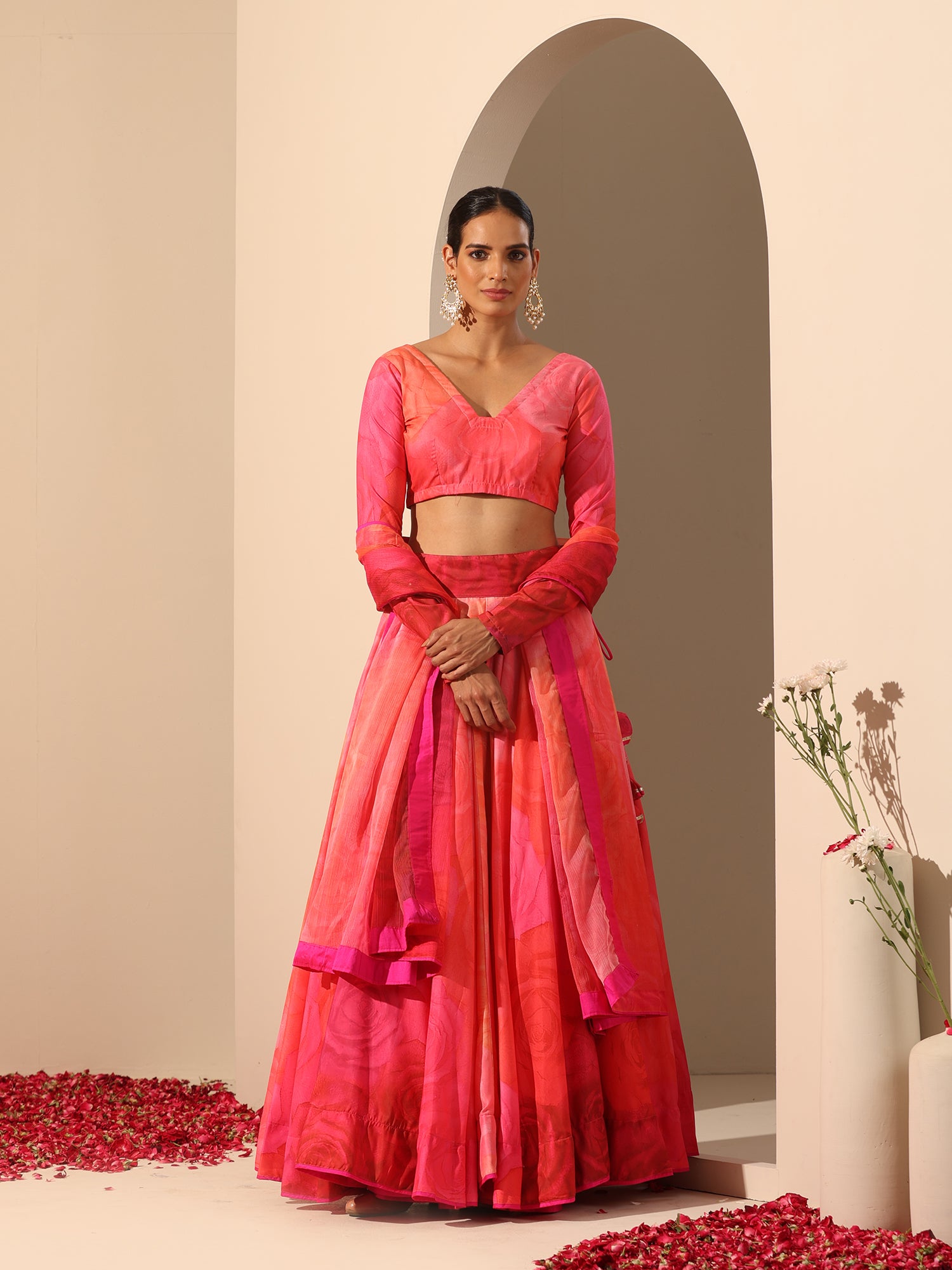 Shocking Pink Lehenga Choli with Long Jacket – Roop Sari Palace