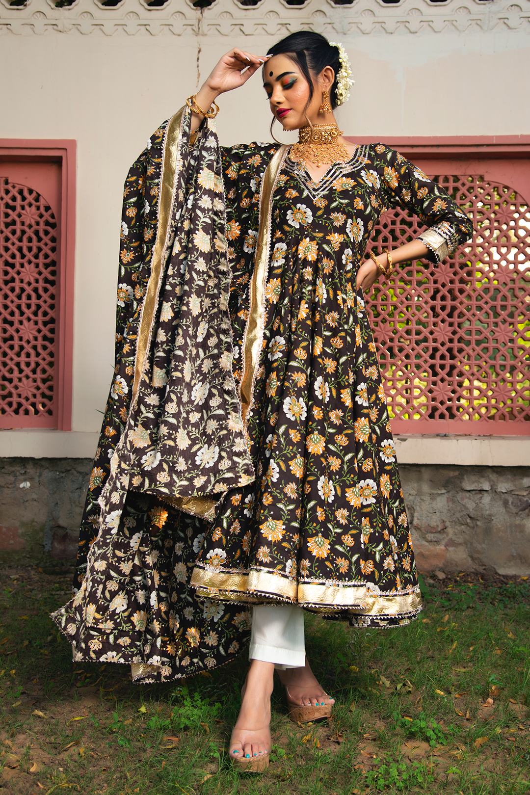 Women's roop rang hand block anarkali set - Pomcha Jaipur  Cotton  anarkali, Printed anarkali suits, Kurta with pants