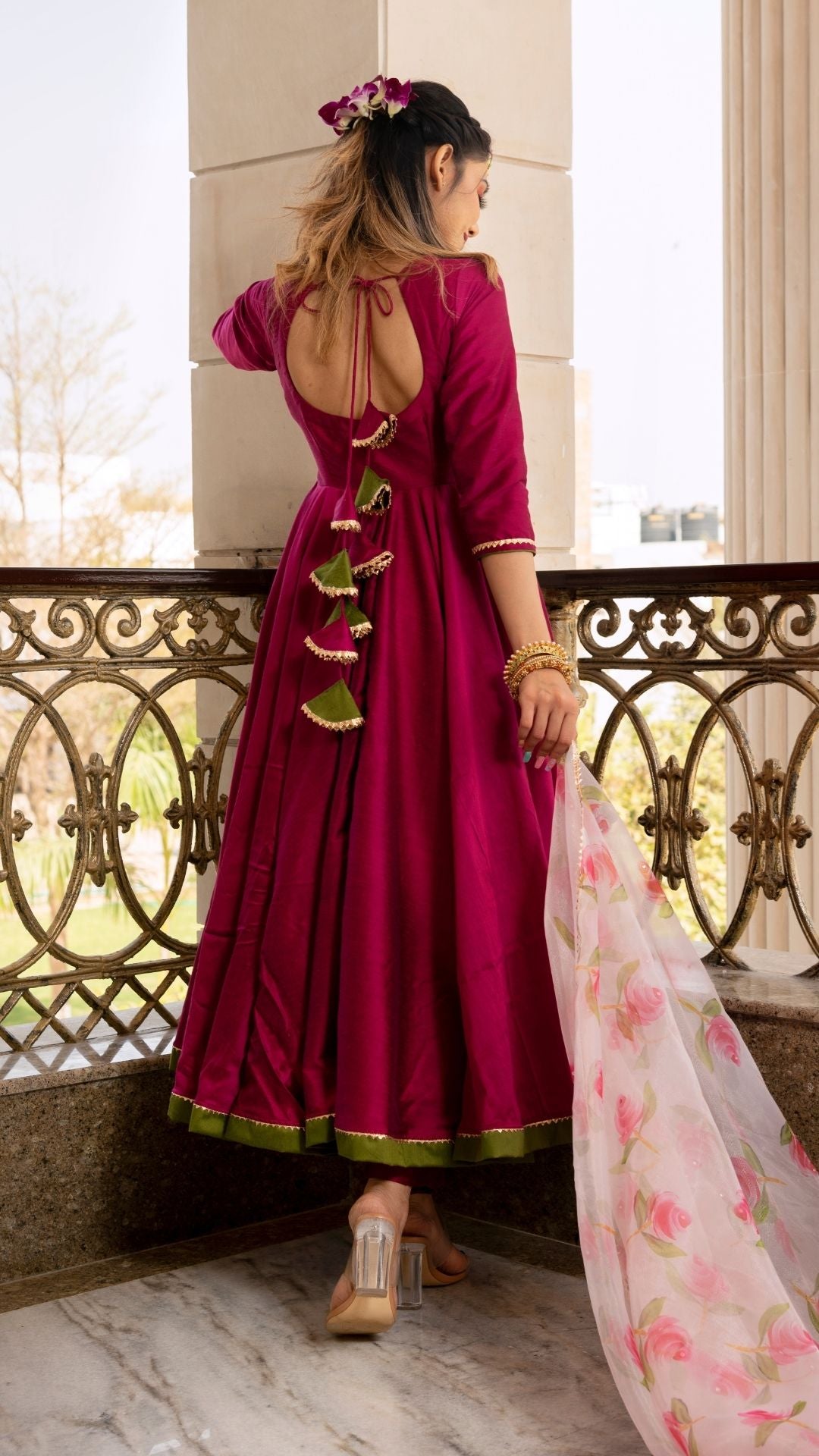 Magenta lilly cotton silk anarkali set – Pomcha Jaipur