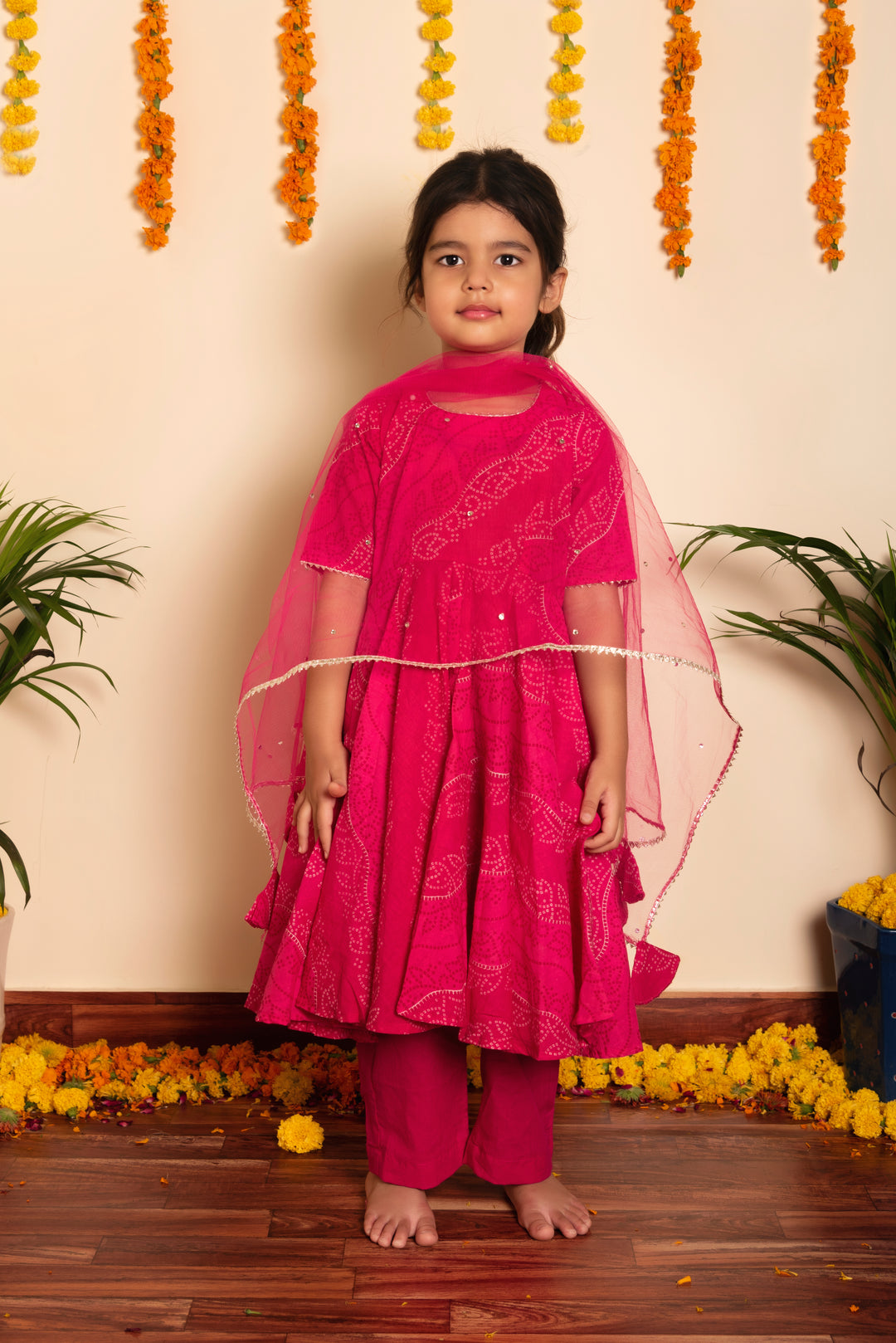 Bachpan bhandhej pink cotton anarkaliu set - Pomcha Jaipur