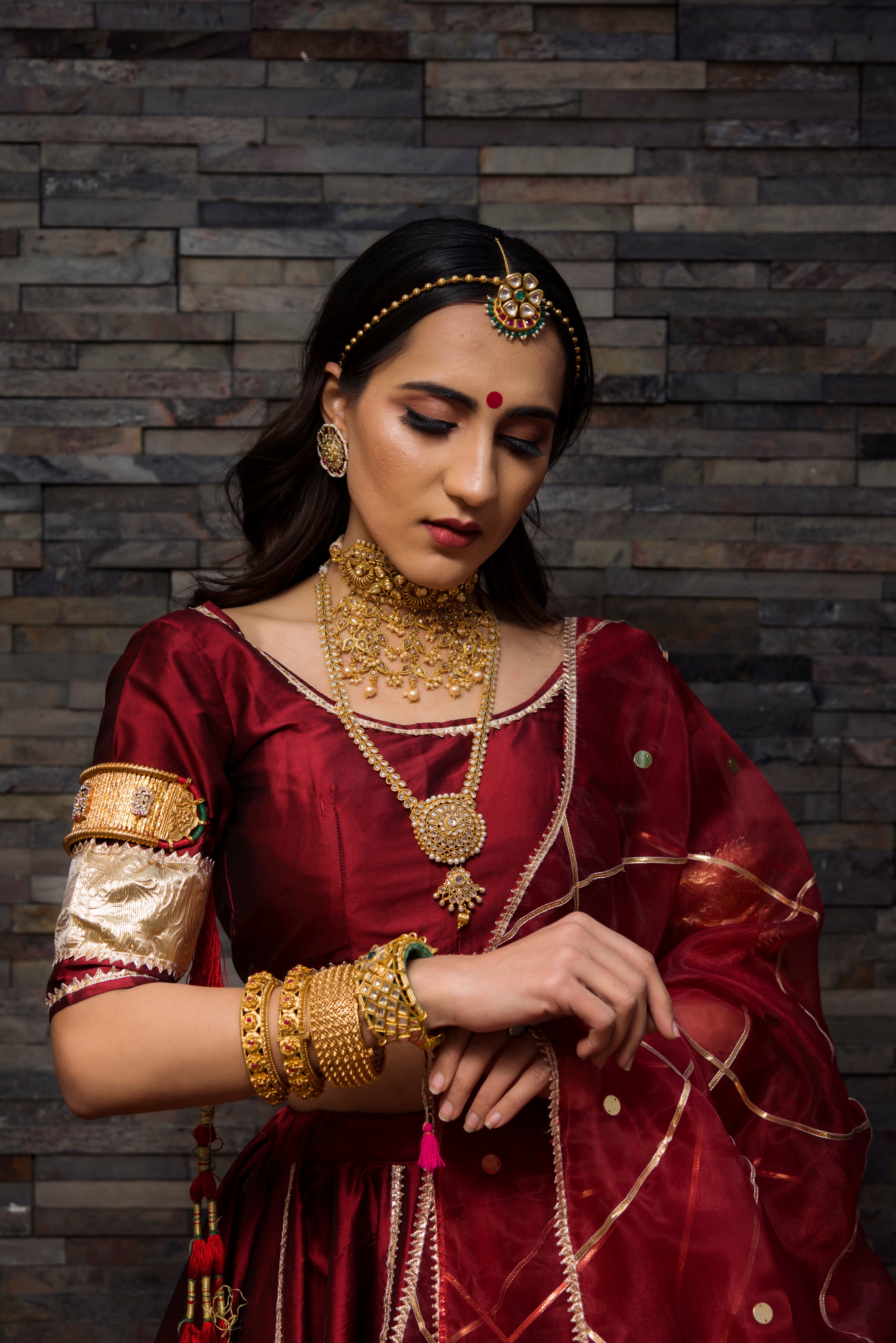Maroon & Golden Semi-Stitched Myntra Bridal Lehenga & Unstitched Blouse  with Dupatta | Lehenga, Formal dresses long, Bridal lehenga