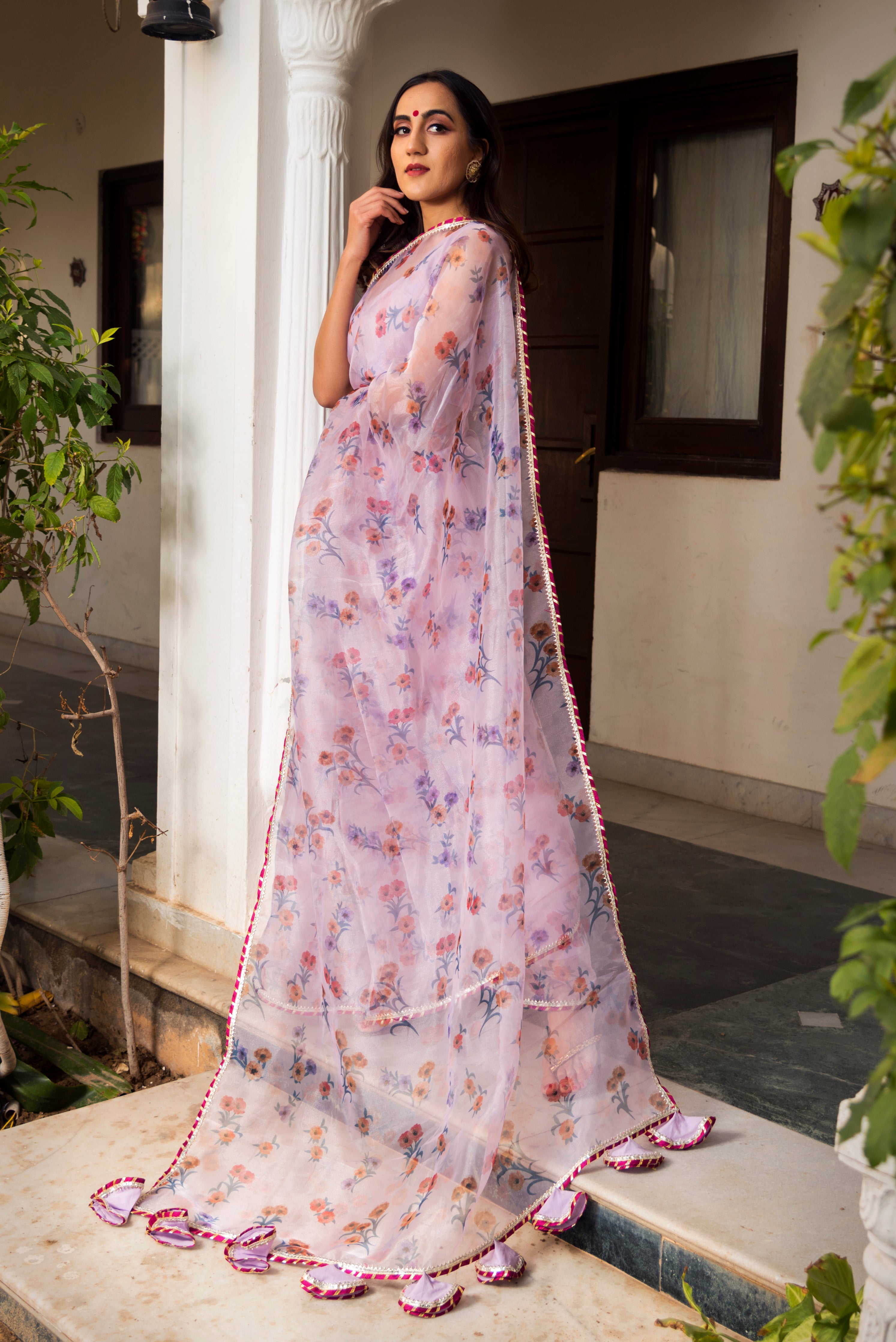 Buy Lavender Floral Printed Silk Saree Online At Zeel Clothing