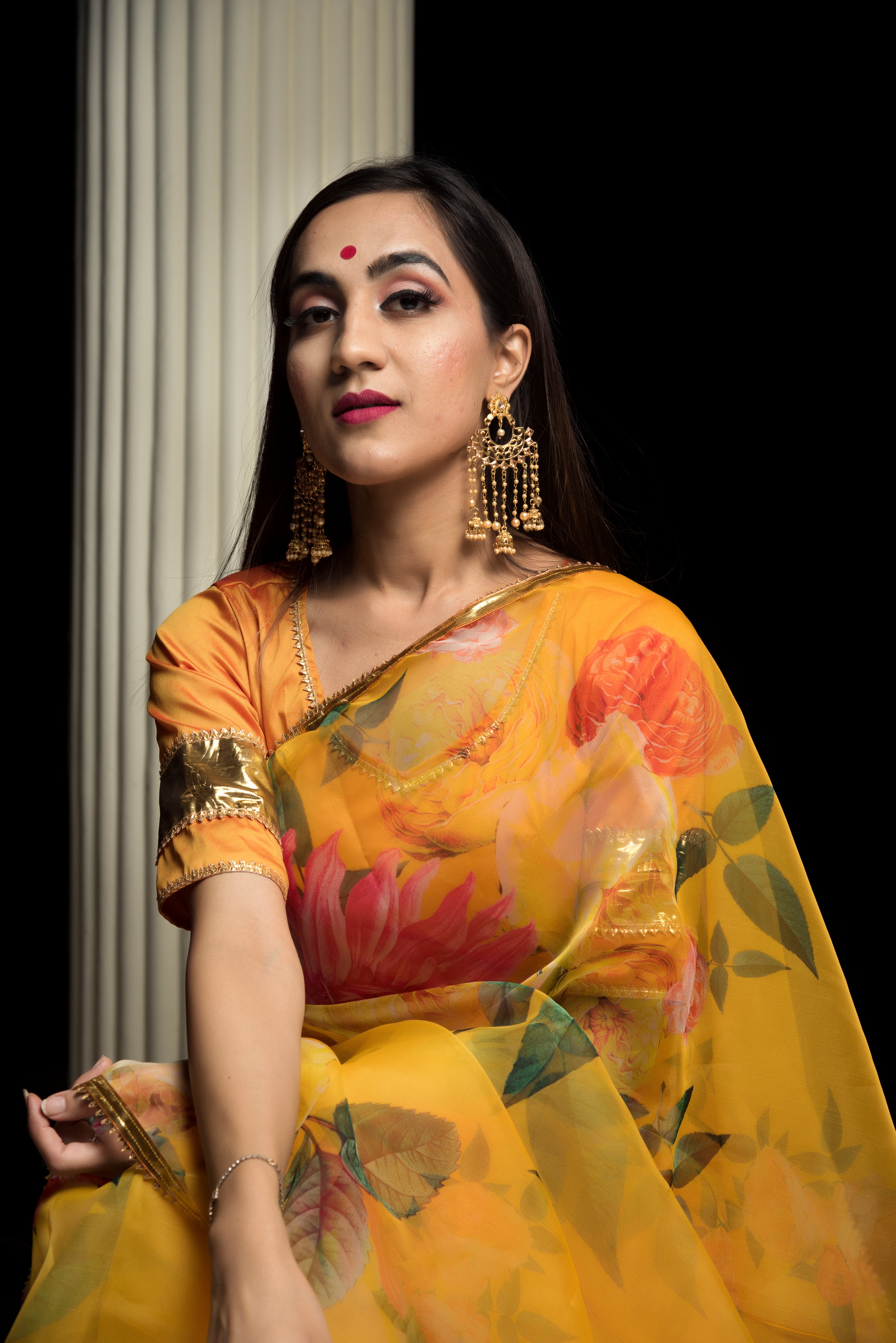 Attractive Organza Yellow Saree Blouse With Golden Zari Border Indian Party  Wear Wedding Sari for Women Haldi,sangeet Reception Festive Gift - Etsy